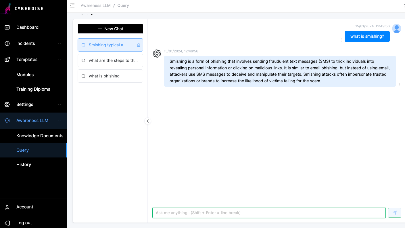 Phishing Simulation AI Assistant, Cyberdise V1.3